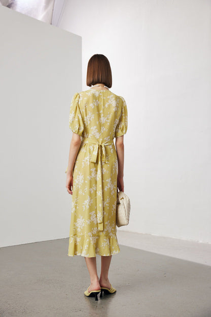 Silk Floral Midi Wrap Dress