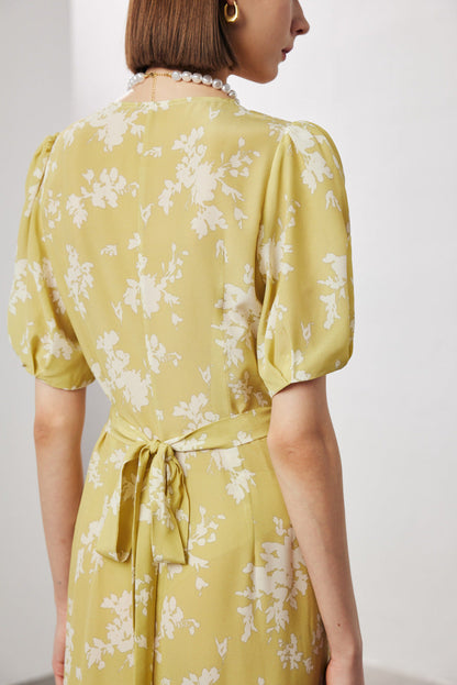 Silk Floral Midi Wrap Dress