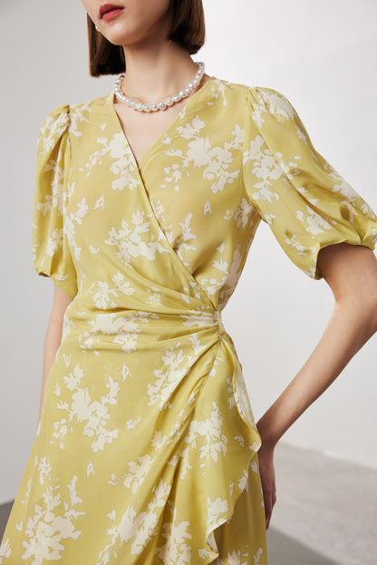 Silk Floral Midi Wrap Dress
