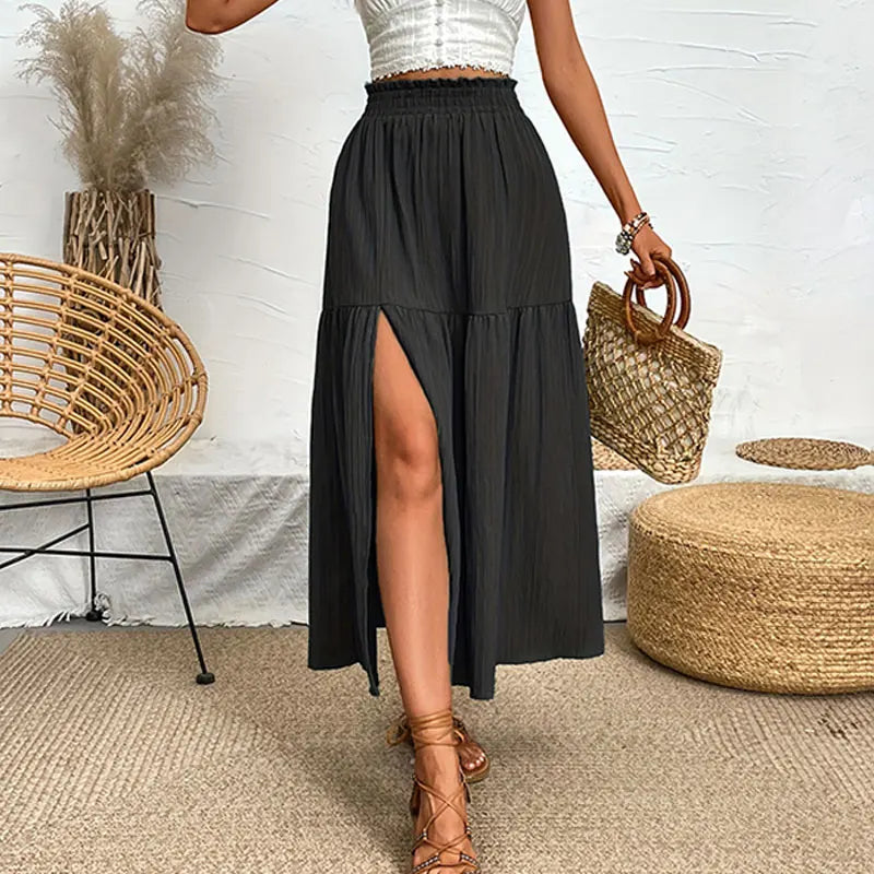 Slit Bohemian Midi Skirt