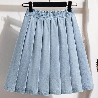 Pleated Denim Skirt