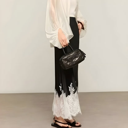 Lace-Trim Satin Skirt