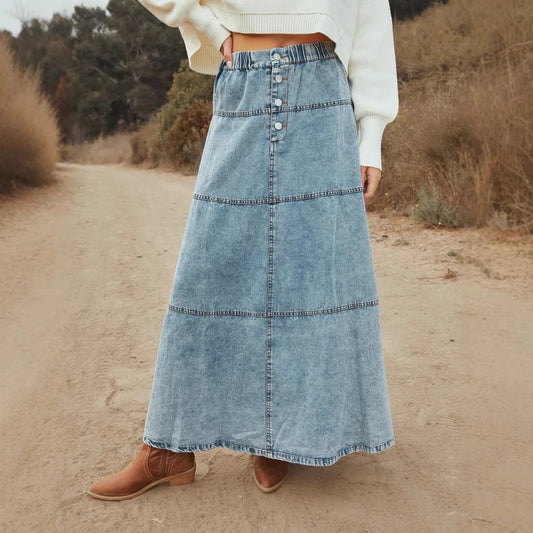 Boho Maxi Denim Skirt