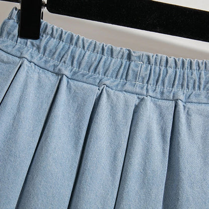 Pleated Denim Skirt