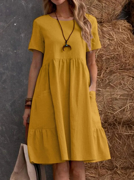 RetroRiser – Vintage Midi Dress with Pockets