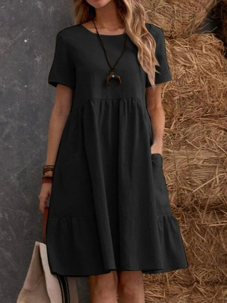 RetroRiser – Vintage Midi Dress with Pockets